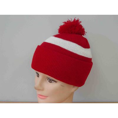 Horizontal Red and White Stripe Beanie Hat (Pk 1)