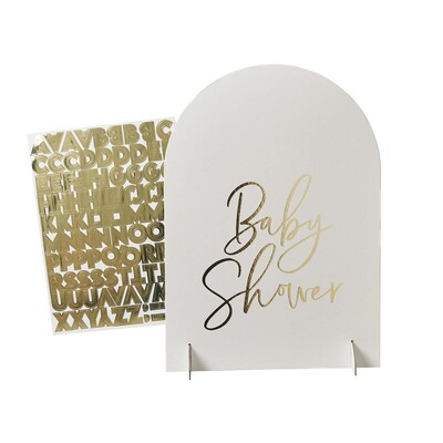 Customisable White & Gold Baby Shower Table Sign