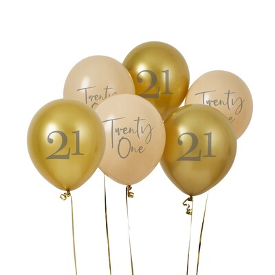 Gold & Peach 21st Birthday 30cm Latex Balloons Pk 6