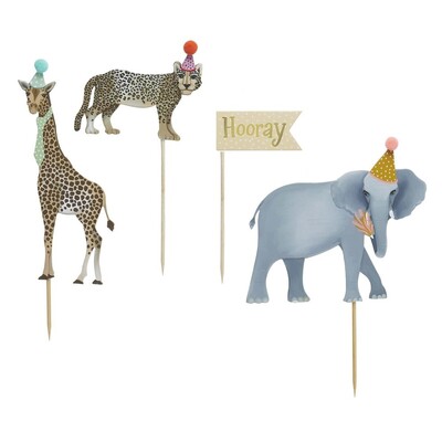 Hootyballoo Safari Animal Cake Topper Set of 4 | Jungle Party Cake Decorations