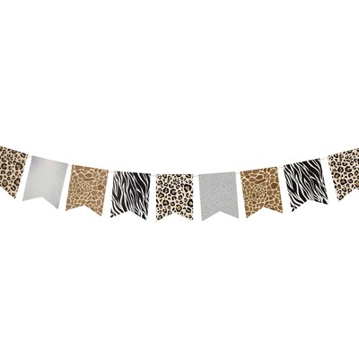 Hootyballoo Safari Animal Print Flag Bunting Banner | 12 Flags with Gold String