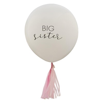 Ginger Ray Big Sister Baby Latex Balloon Pink Tassels 18in 45cm