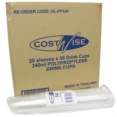 Clear Party Cups - Costwise Economy Plastic 340ml Pk1000 