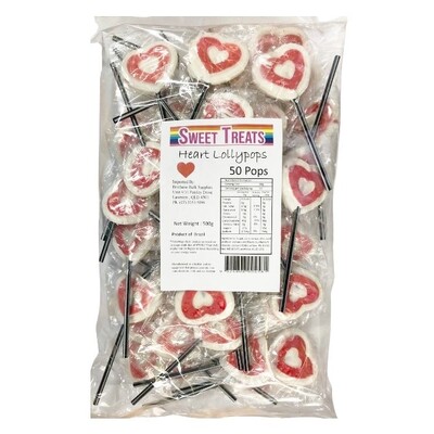 Flat Red & White Heart Lollipops 500g Approx 50 Pieces