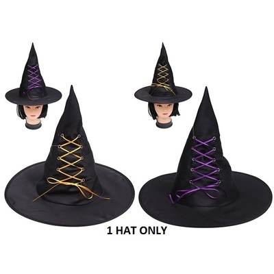Assorted Halloween Black Witch's Hat with Ribbon (Pk 1)