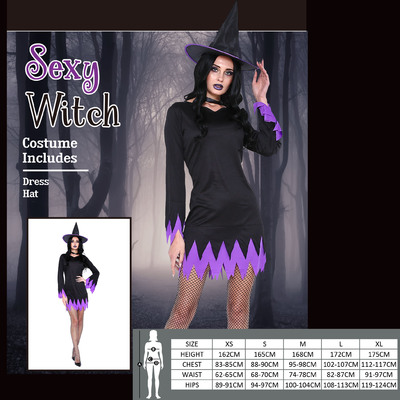 Adult Black Purple Sexy Witch Costume with Hat (X Large) Pk 1