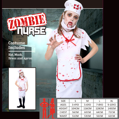 Child Zombie Nurse Costume (Large, 7-8 Yrs) Pk 1