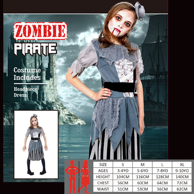 Child Zombie Pirate Girl Costume (X Large, 9-10 Yrs) Pk 1