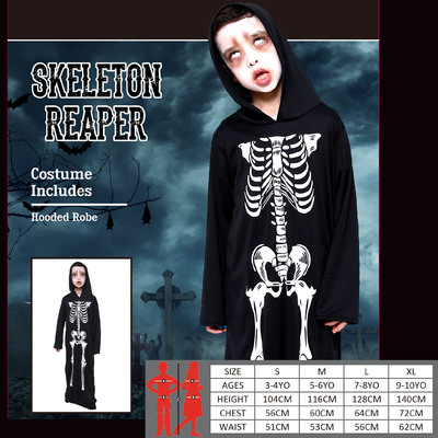 Child Black Skeleton Reaper Costume (Large, 7-8 Yrs) Pk 1
