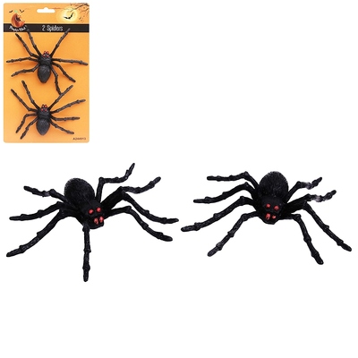 Black Plastic Spiders Halloween Decorations (Pk 2)