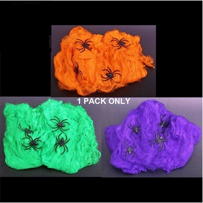 Coloured Stretchable Spider Web With Spiders 35gm (Pk 1)