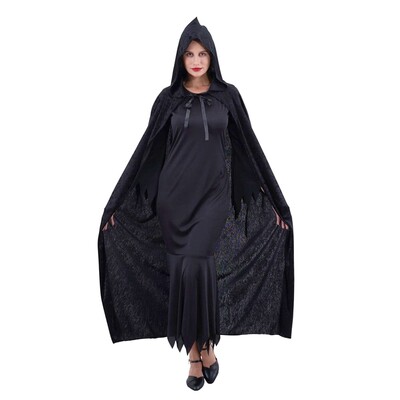 Adult Hooded Black Velvet Cape Halloween Costume 130cm