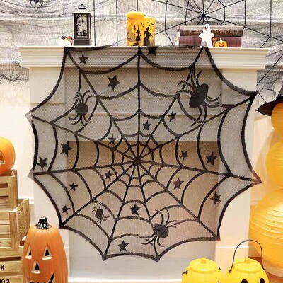Round Spider Web Tablecloth Halloween Decoration 105cm