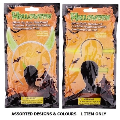 Glow The In Dark Horns or Knife Halloween Headband Assorted Pk 1