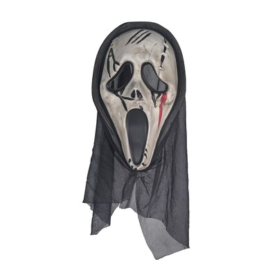 Grey Evil Screamer Halloween Mask with Hood