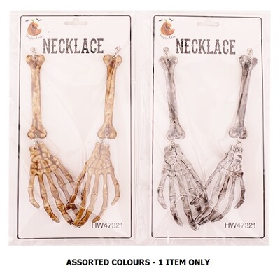 Halloween Brown or Grey Skeleton Hand Necklace Pk 1