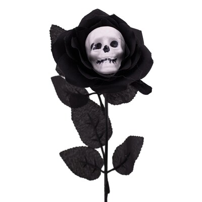 Halloween Black Rose with Skull Decoration 40cm
