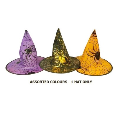 Halloween Spider Web Witch Hat Assorted Colours Pk 1