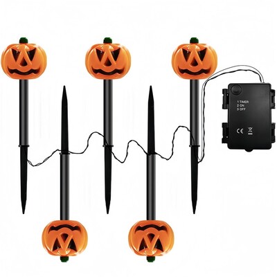 Halloween Pumpkin Pathway LED Lights Lawn Stake 33cm Set of 5
