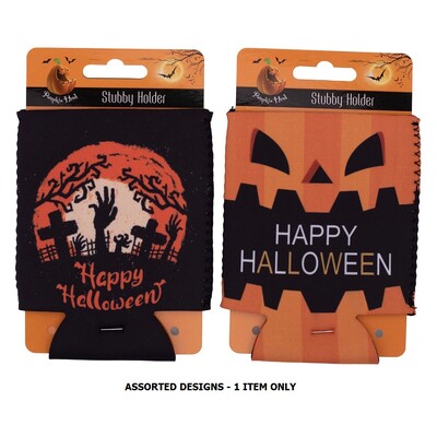Halloween Stubby Holder Beer Can Cooler Assorted Designs Pk 1
