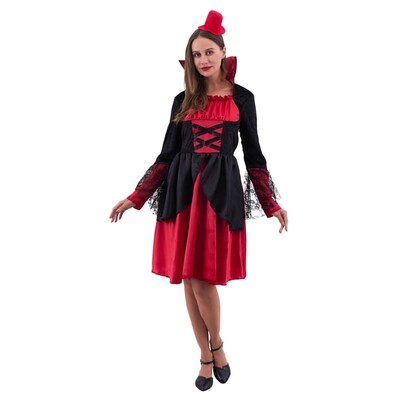 Adult Red & Black Vampiress Dress Halloween Costume Large