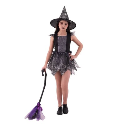 Child Grey Witch Dress & Hat Halloween Costume Large 7-8 Yrs
