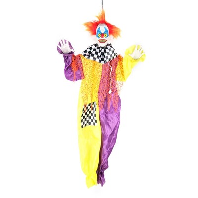 Animated Hanging Clown Red Hair Halloween Decoration 104cm
