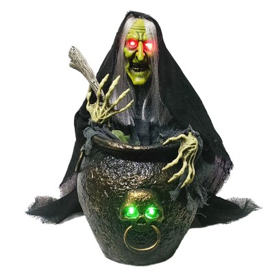 Animated Witch Mixing Cauldron Halloween Decoration 45cm