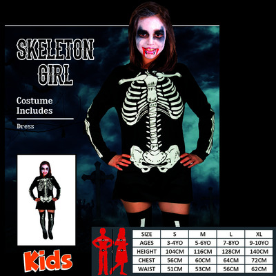 Child Skeleton Dress Costume (Large, 7-8 Yrs) Pk 1