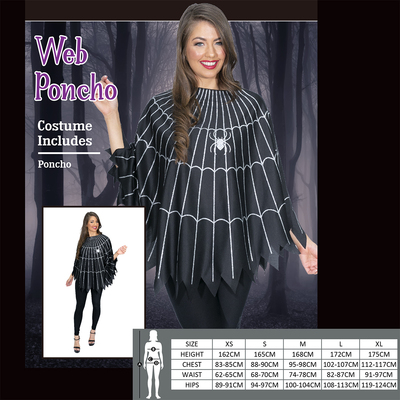 Adult Spider Web Poncho Costume (One Size) Pk 1