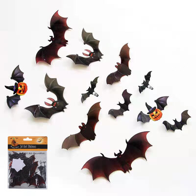 3D Halloween Bat Sticker Decorations (Pk 12)