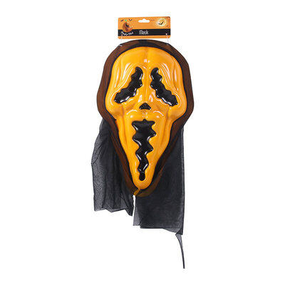 Orange Plastic Halloween Scream Mask with Shroud