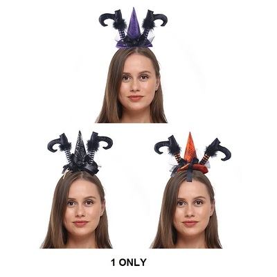 Assorted Halloween Mini Witch Hat & Legs on Headband (Pk 1)