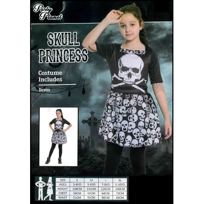 Child Halloween Skull Princess Dress Costume (Medium, 5-6 Yrs)