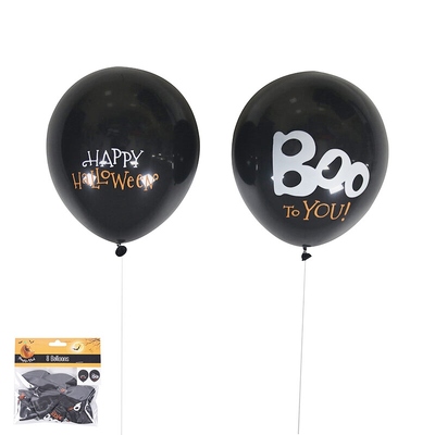 Black Halloween Sayings Latex Balloons (Pk 8)