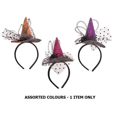 Halloween Pretty Witch Hat on Headband Assorted Pk 1