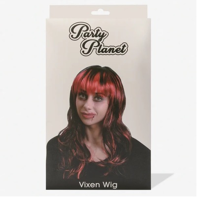 Black and Red Long Halloween Vixen Wig (Pk 1)