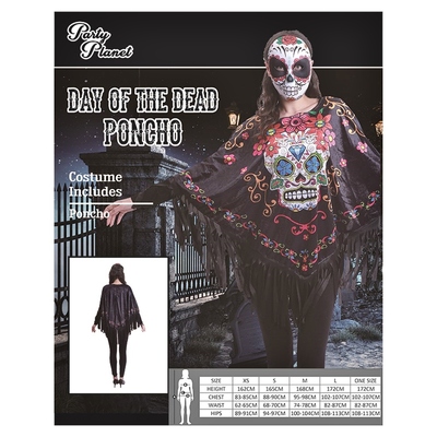 Adult Halloween Day Of The Dead Costume Poncho (One Size)