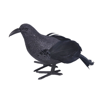 Glittered Black Crow Halloween Decoration