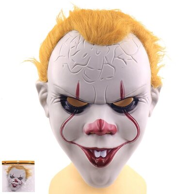 Plastic Clown Killer with Hair Halloween Mask