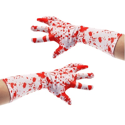 Long White Halloween Gloves with Blood Splatters (1 Pair)