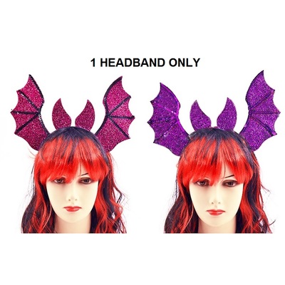 Pink or Purple Glitter Bat Wing Halloween Headband (Pk 1)