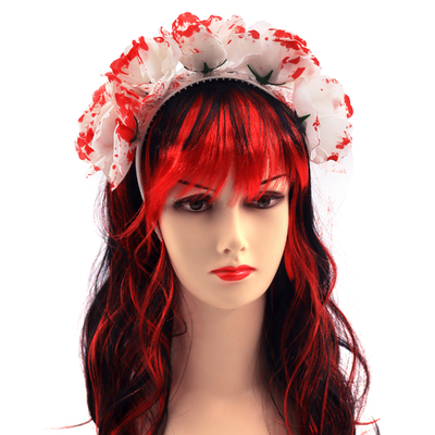 White Flowers with Blood Spatter Halloween Headband (Pk 1 )