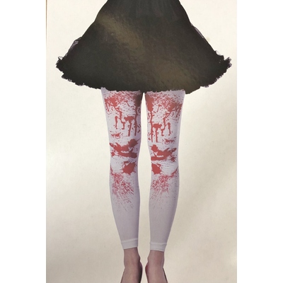 Halloween White Footless Tights with Blood Splatters (1 Pair)