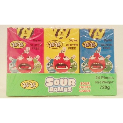 Assorted Fruity Flavour Sour Bombs (30g) Pk 24