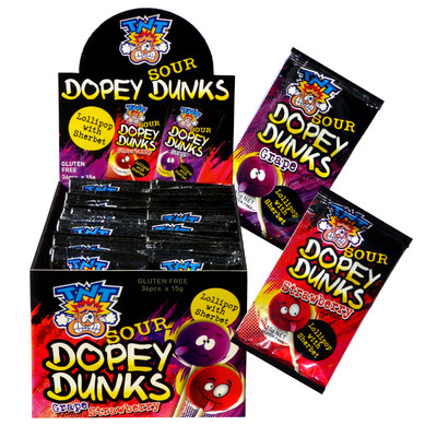 Sour Dopey Dunks Lollipop with Sherbet (Assorted Flavours - 15g) Pk 36 
