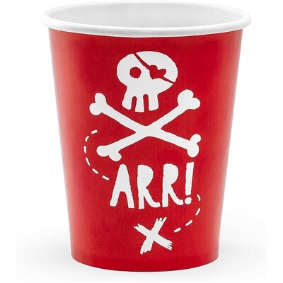 Red Pirate Party Paper Cups 220ml Pk 6