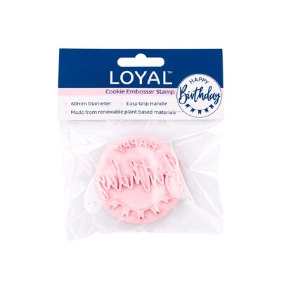 Cookie Embosser Stamp Happy Birthday 60mm Fondant Biscuit Stamp Easy Grip Handle Plant Based Baking Tool LOYAL Bakeware