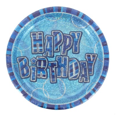 Happy Birthday Party Plates - Blue Glitz Pk6