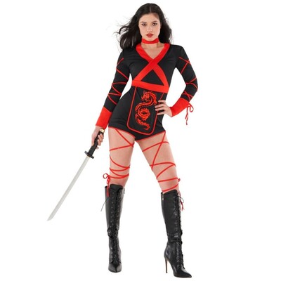 Adult Red Dragon Ninja Playsuit Costume Size Medium 12-14